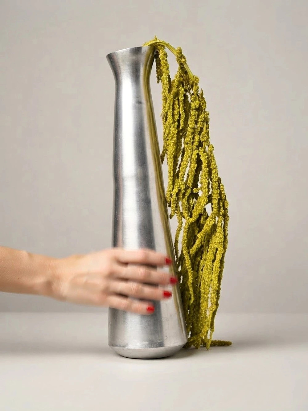 Vintage Large Sand-Cast Aluminum Vase - Silver Metal Statement piece